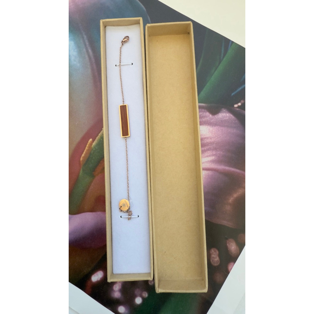 Women's Woodstone One Size Rose Gold & Brown Wood Inlay Chain Bracelet